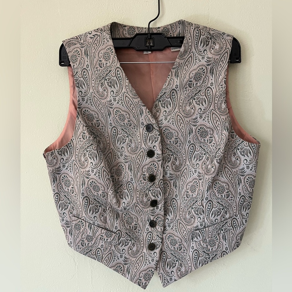 Ann Taylor Paisley Jacquard Button Vest Sage Green | Vintage & Great Condition